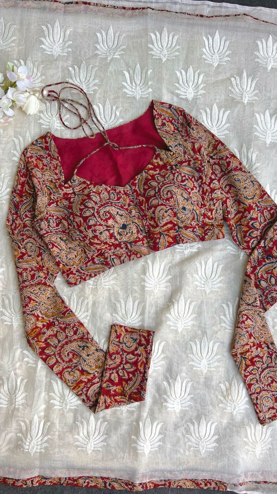 Maroon red cotton kalamkari blouse
