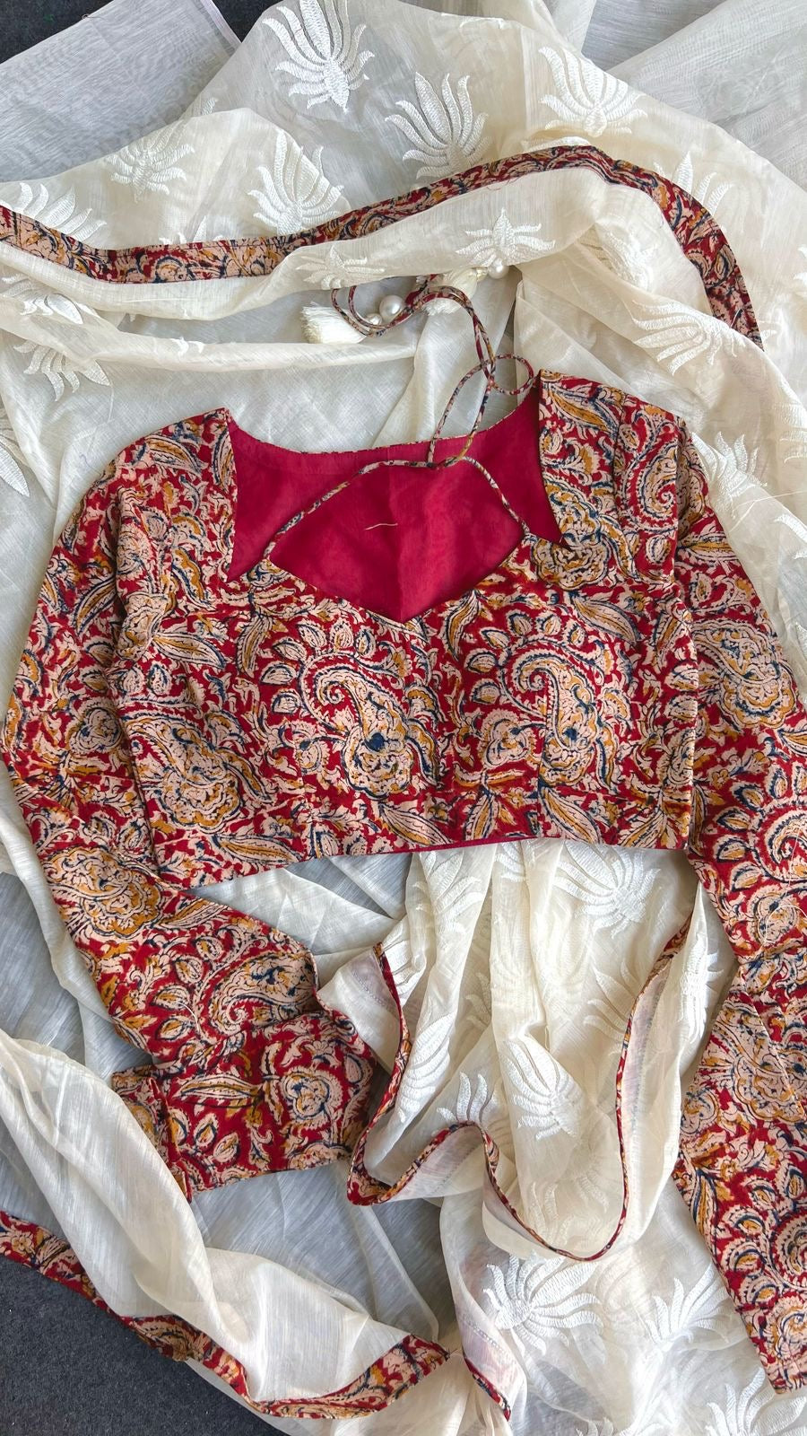 Maroon red cotton kalamkari blouse
