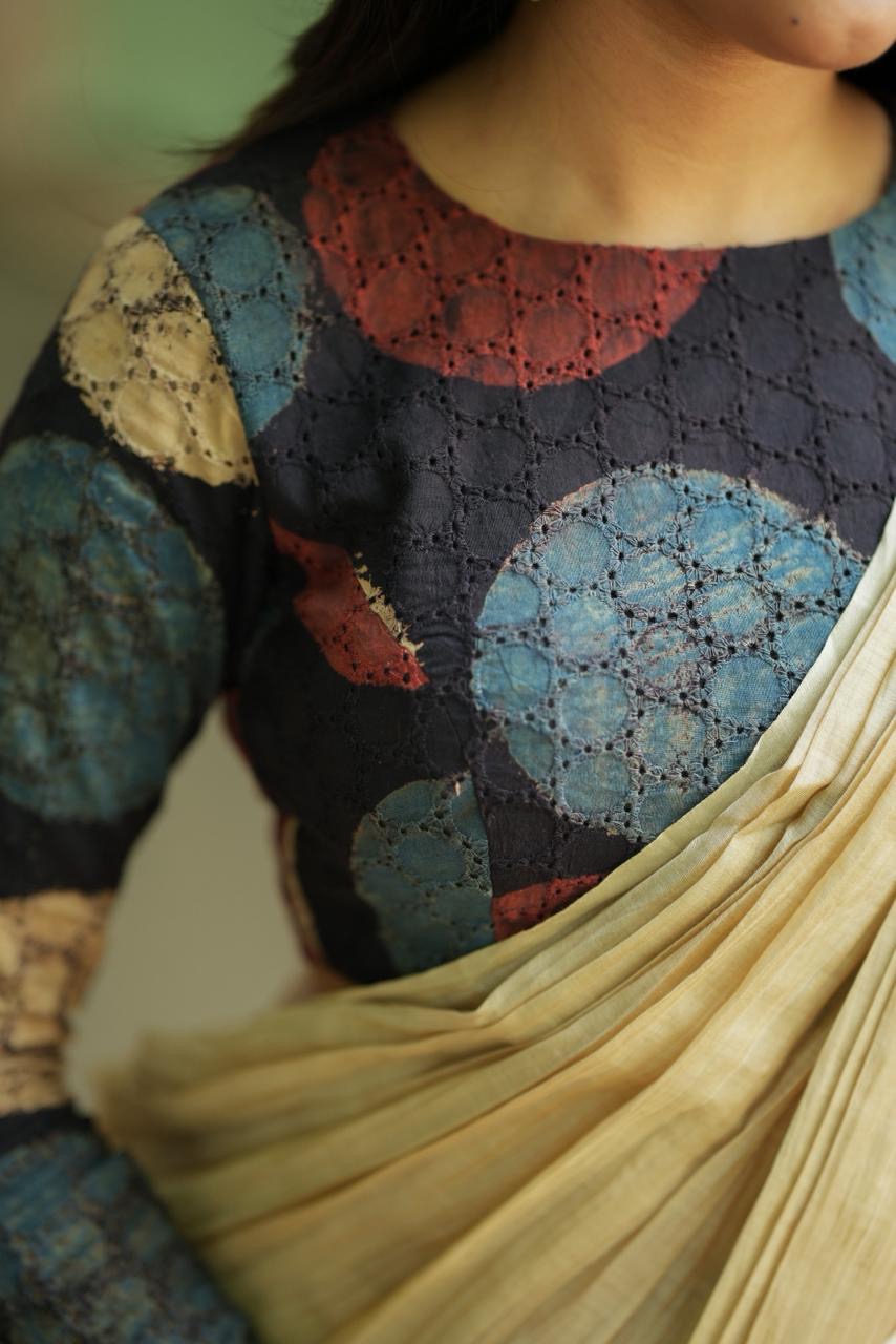 Black hakoba cotton Ajrak handblock print blouse (Only blouse)