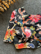 Black floral printed cotton blouse