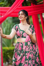 Green floral georgette handwork lehenga