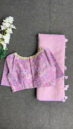Lavender georgette mirror floral blouse(only blouse)