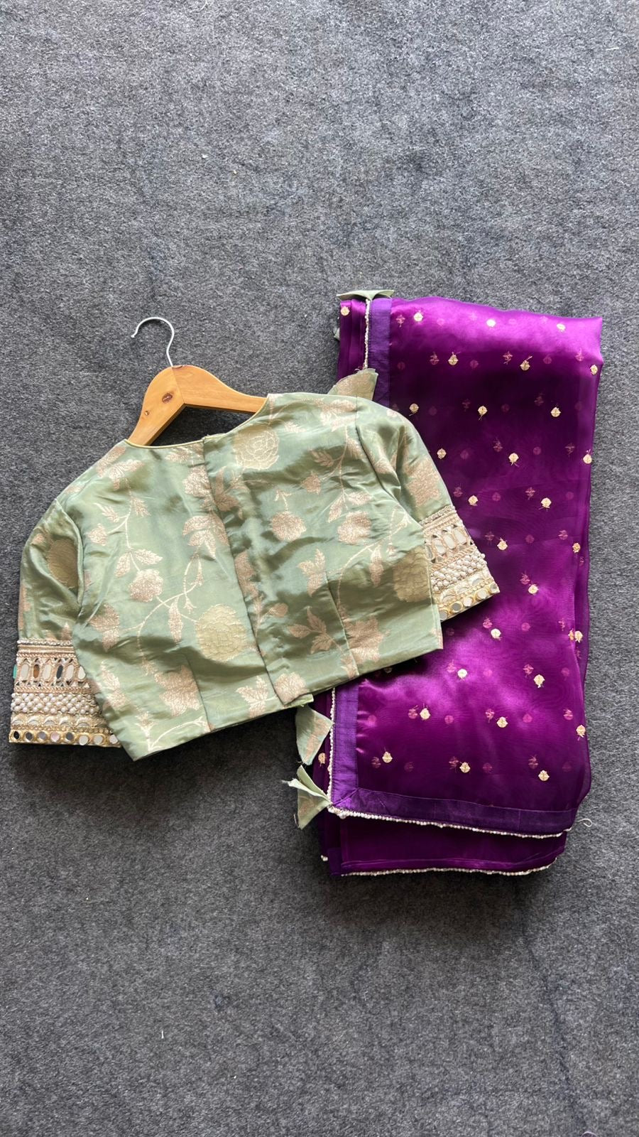 Pista green tissue banarasi mirror blouse (only blouse)
