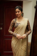Cream malai chanderi designer saree