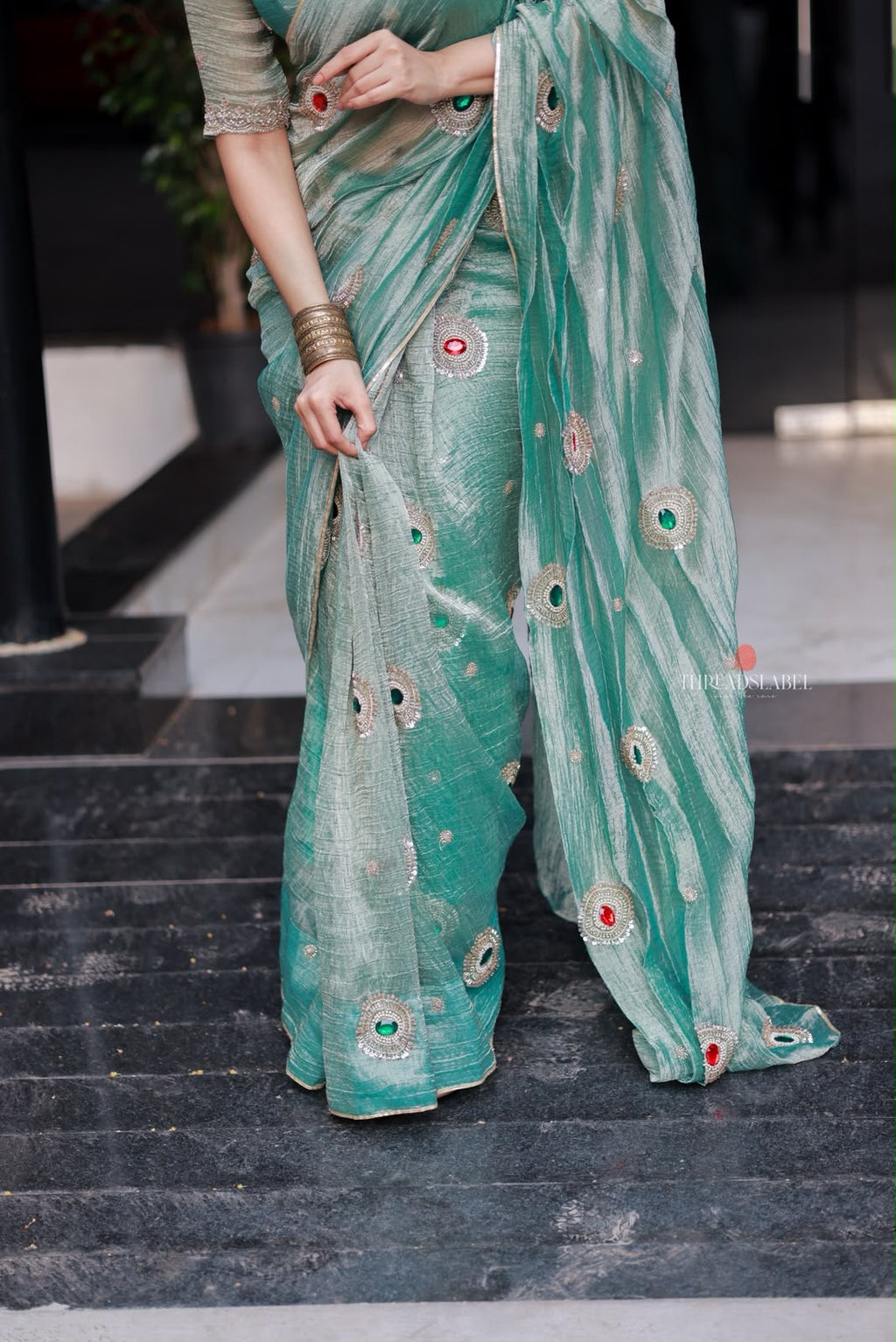 Sea blue tissue hand made saree & blouse