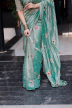 Sea blue tissue hand made saree & blouse