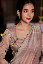 Dusty silver tissue hand made saree & blouse