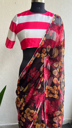 Deep brown soft organza saree with satin blouse