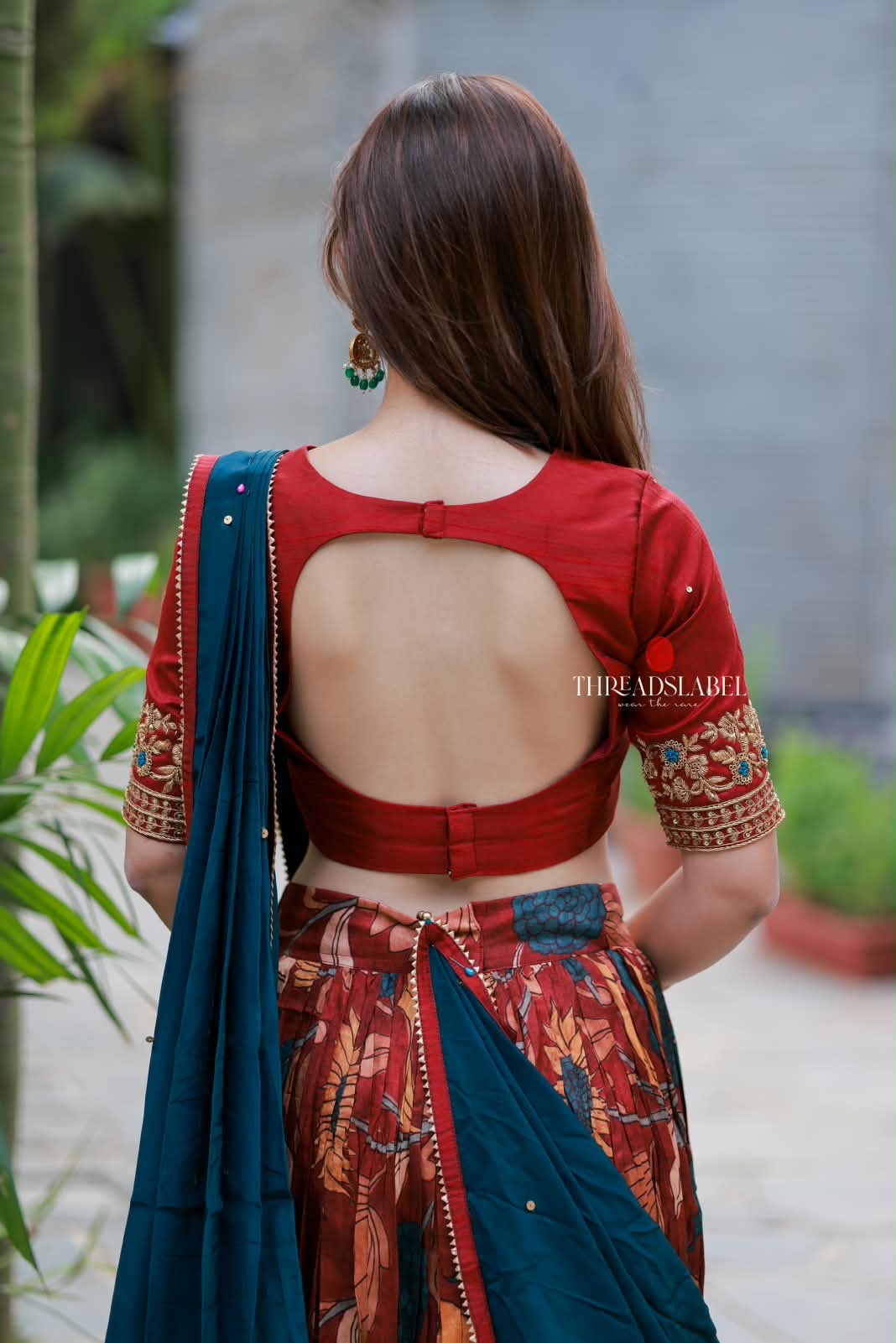 Maroon kalamkari handwork lehenga