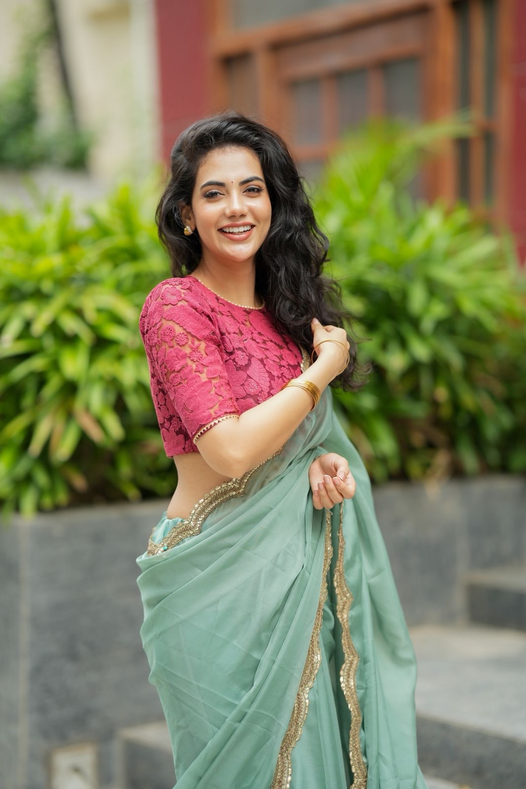 Deep pink cotton embroidery blouse (only blouse)