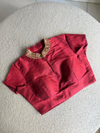 Maroon silk collar hand work blouse