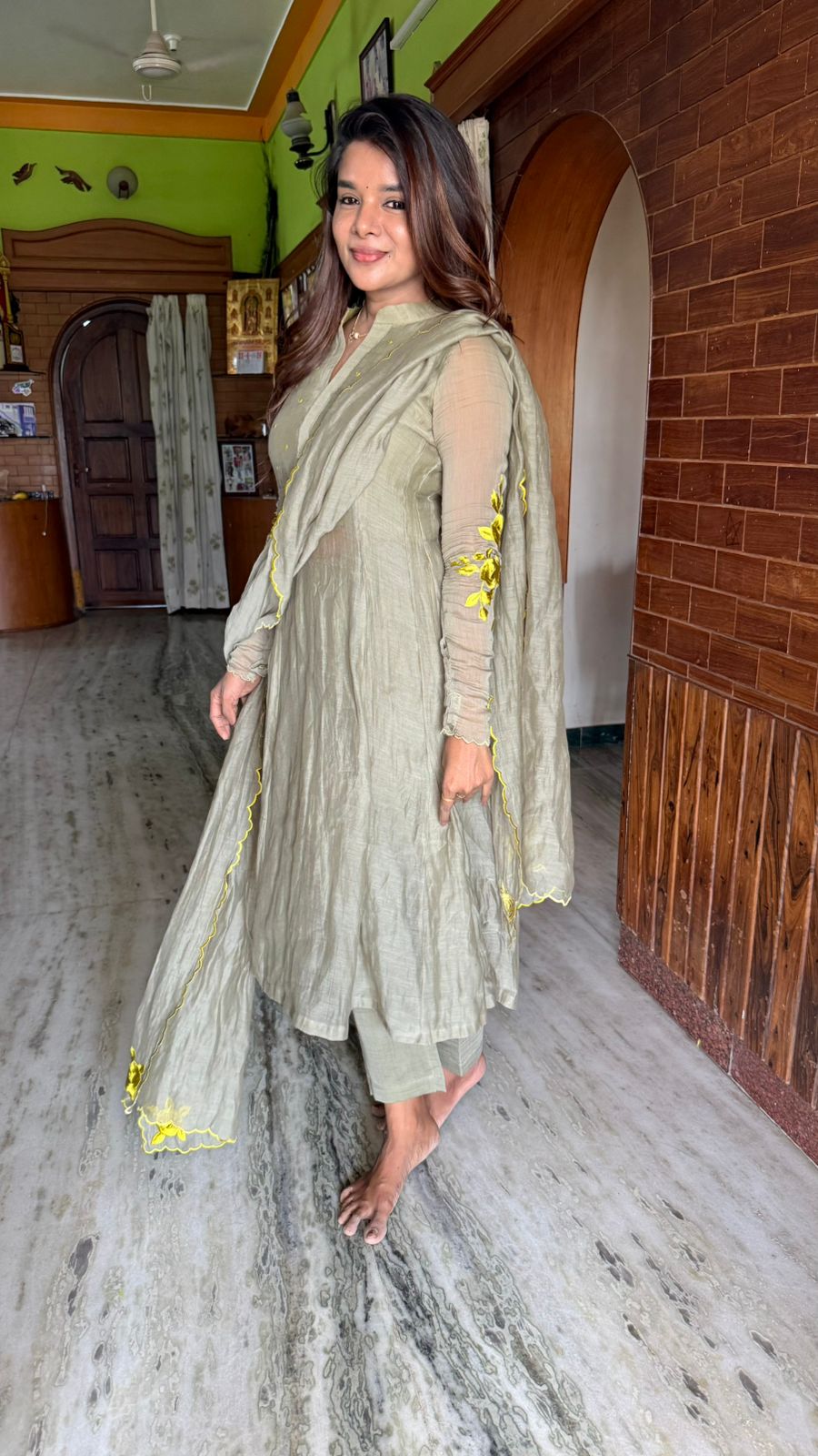 Apple green mul chanderi embroidery salwar