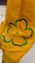 Mustard yellow soft organza saree with embroidery blouse