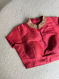 Maroon silk collar hand work blouse