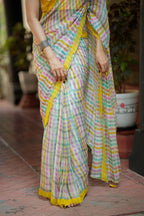 Multi viscose jute saree with hand work blouse