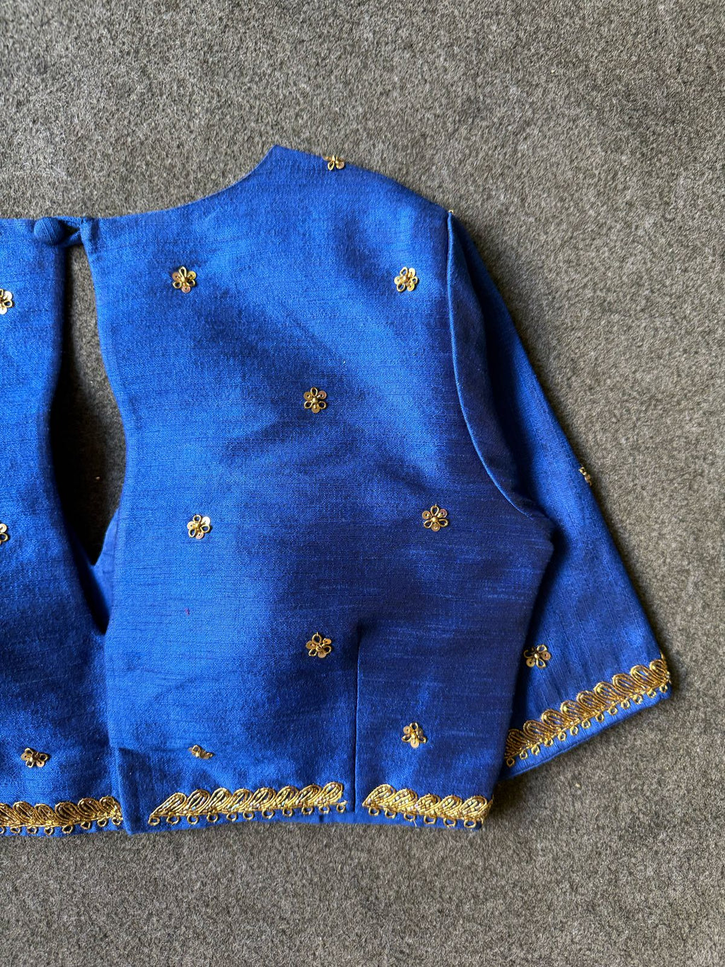 Blue silk shoulder hand worked blouse
