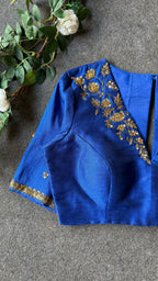 Blue silk shoulder hand worked blouse