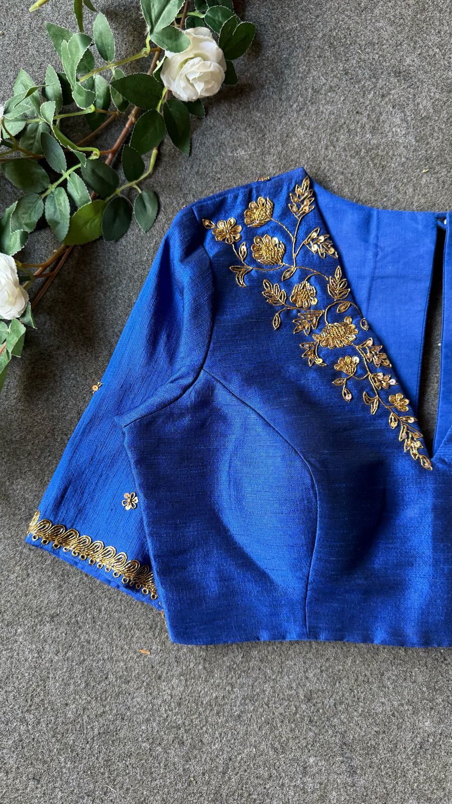 Blue silk shoulder hand worked blouse