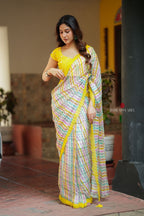 Multi viscose jute saree with hand work blouse
