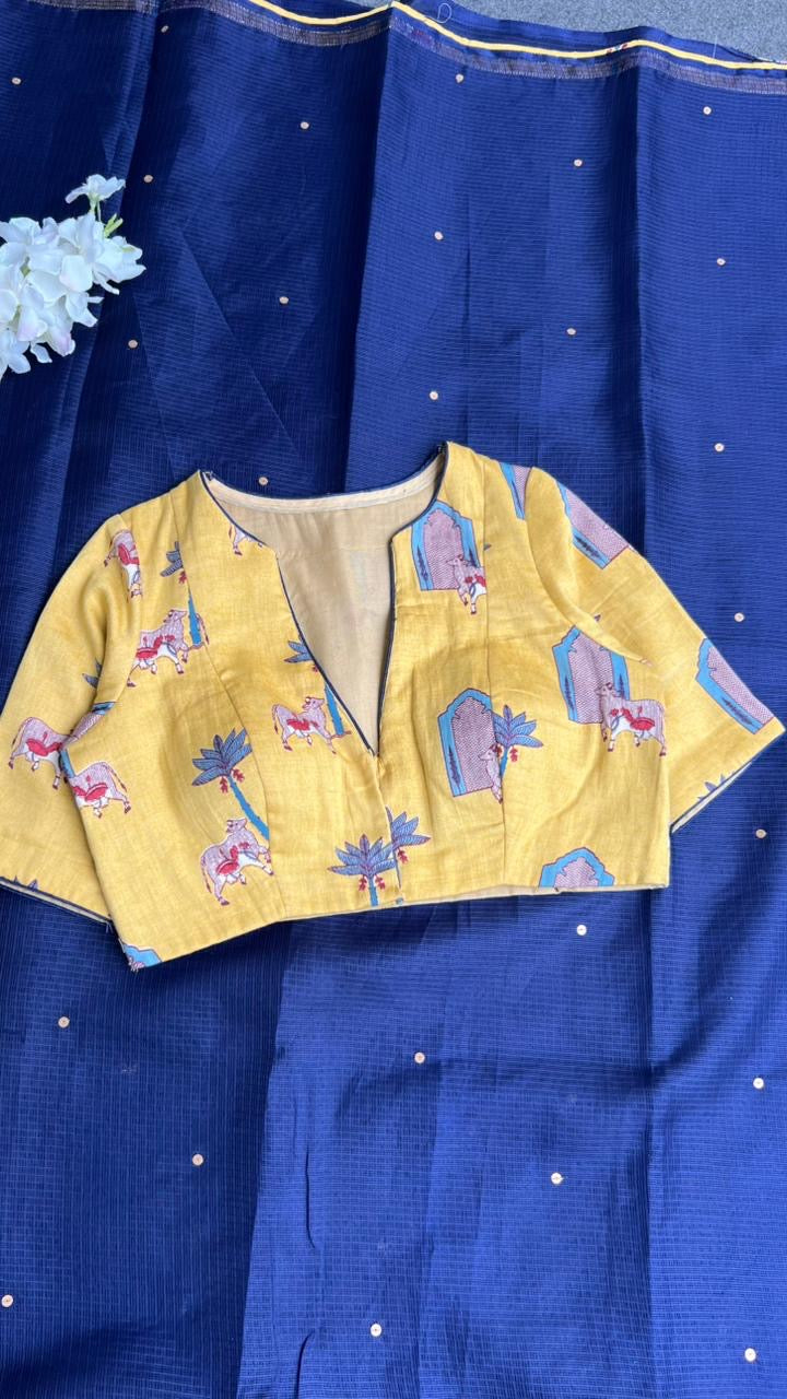 Yellow printed cotton blouse ( only blouse )
