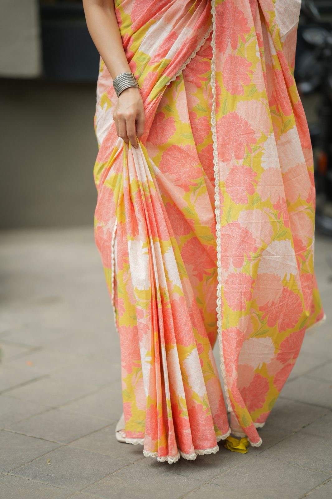 Lime yellow silk & netted hand work blouse (only blouse)