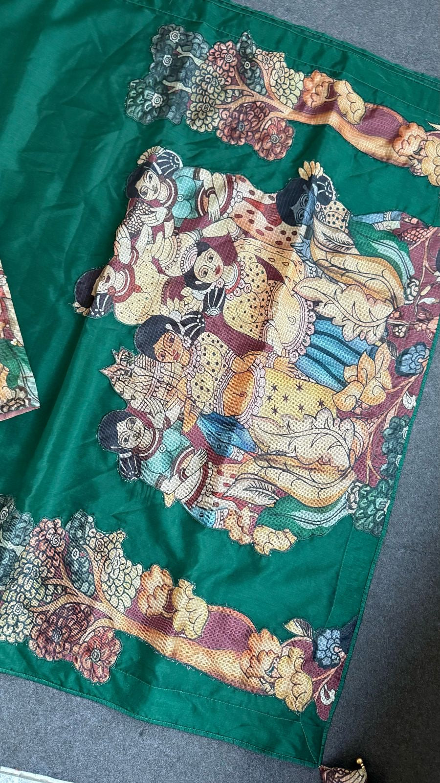 Green soft organza saree with kota kalamkari blouse