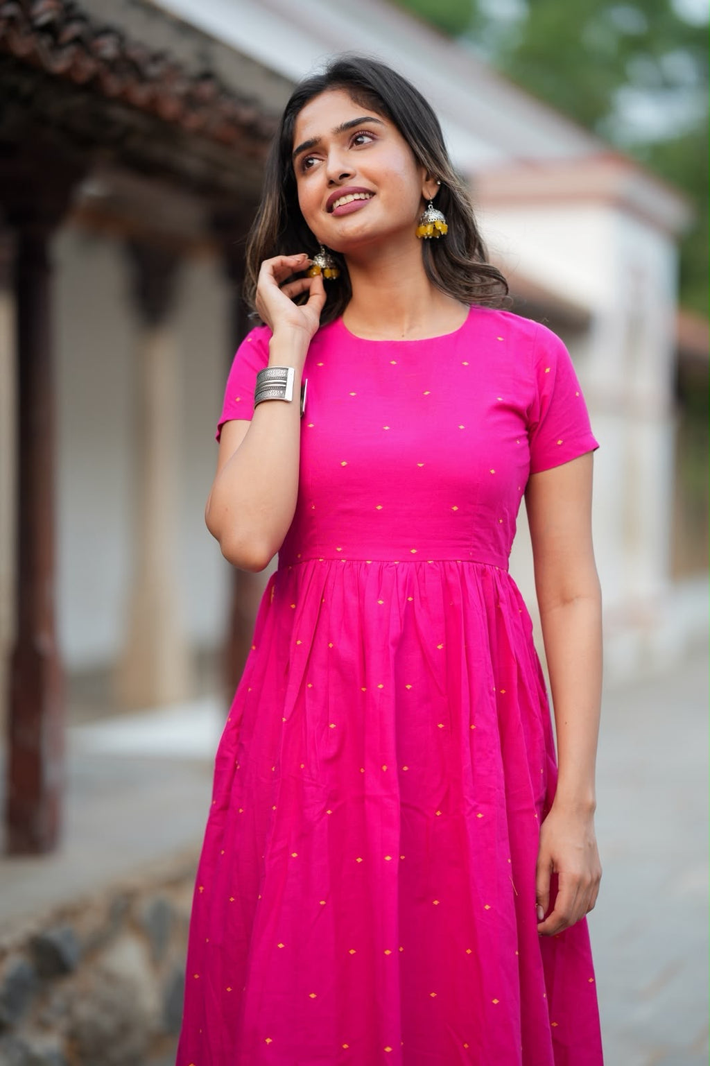 Pink cotton double layered maxi top