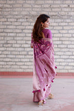 Cheryl pink georgette saree with patterned blouse
