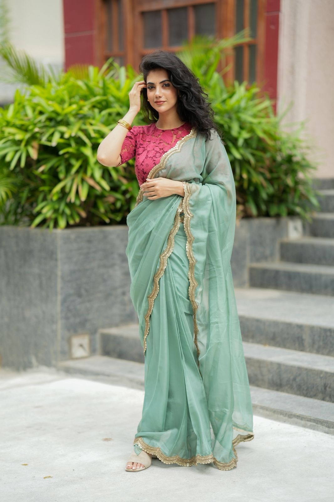 Deep pink cotton embroidery blouse (only blouse)