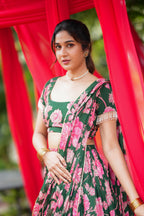 Green floral georgette handwork lehenga