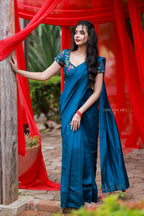 Deep blue marble saree with handwork blouse