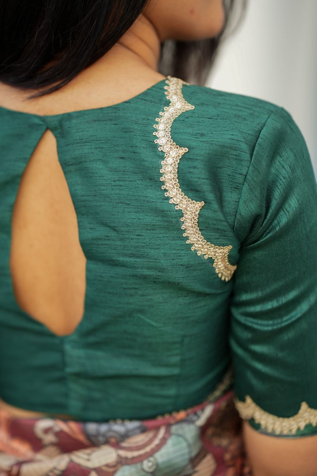 Brown kota kalamkari saree with embroidery blouse