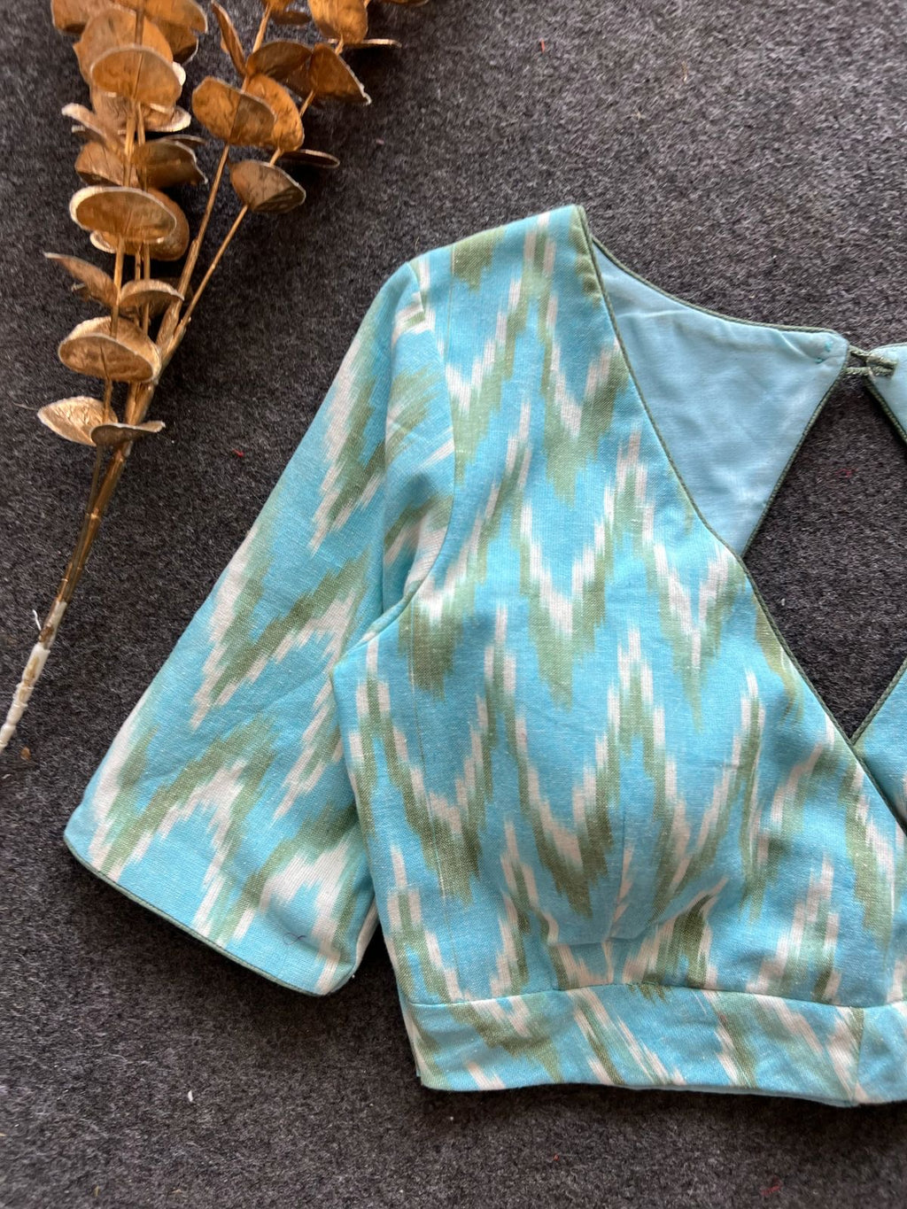 Blue ikkat printed cotton blouse