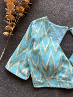 Blue ikkat printed cotton blouse