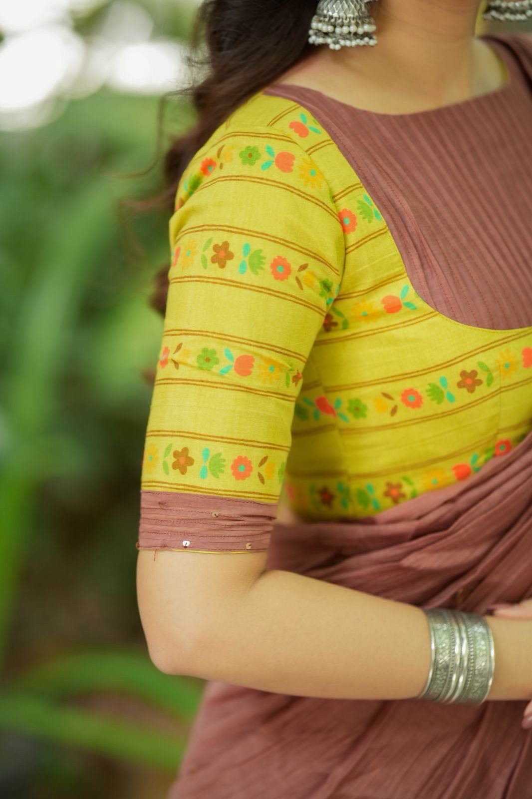 Lime yellow floral print blouse (Only blouse)