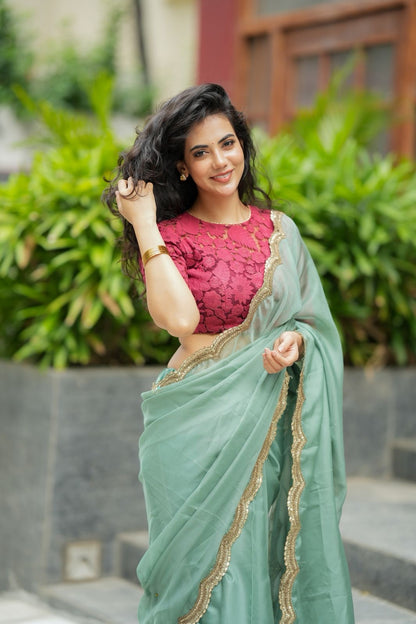 Deep pink cotton embroidery blouse (only blouse)