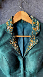 Green silk collar hand worked blouse