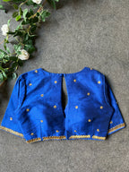 Blue silk shoulder hand worked blouse