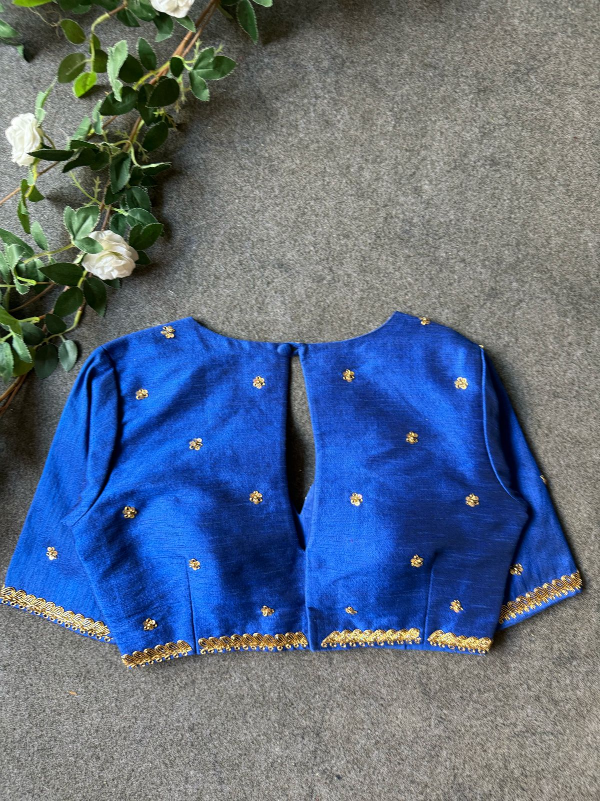 Blue silk shoulder hand worked blouse