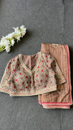 Caramel muslin silk embroidery saree with blouse