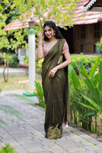 Bottle green Marble Saree with Handwork Blouse