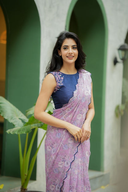 Midnight blue floral hand work blouse (only blouse)