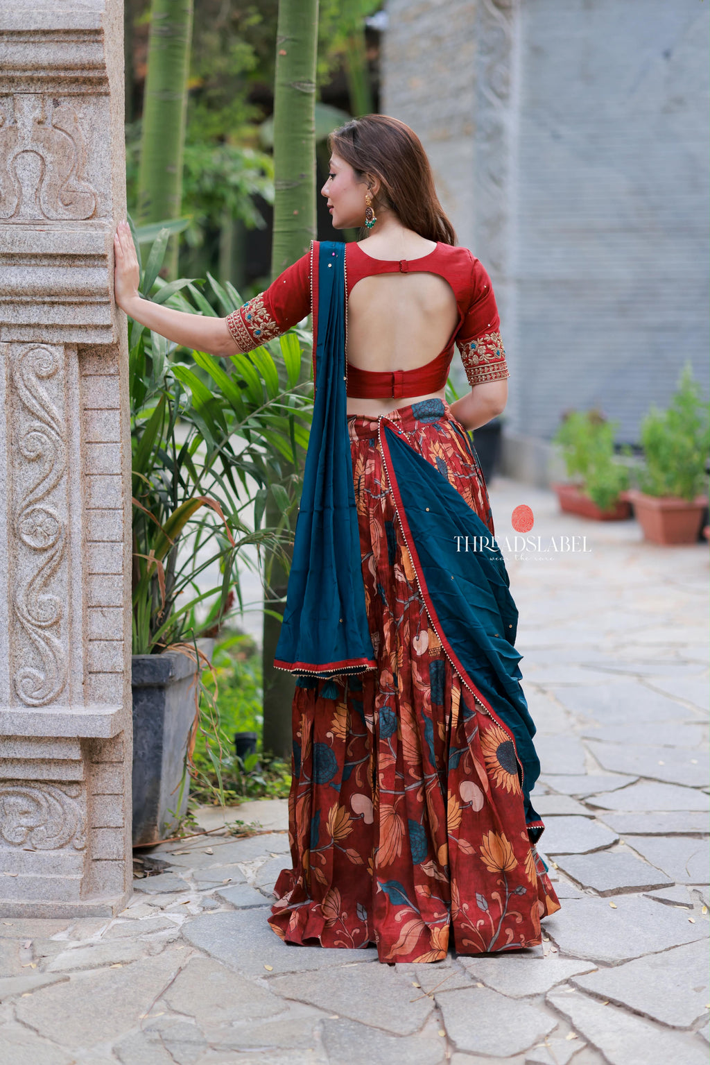 Maroon kalamkari handwork lehenga
