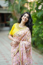 Yellow silk JEWEL NECK hand work blouse