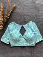 Blue ikkat printed cotton blouse