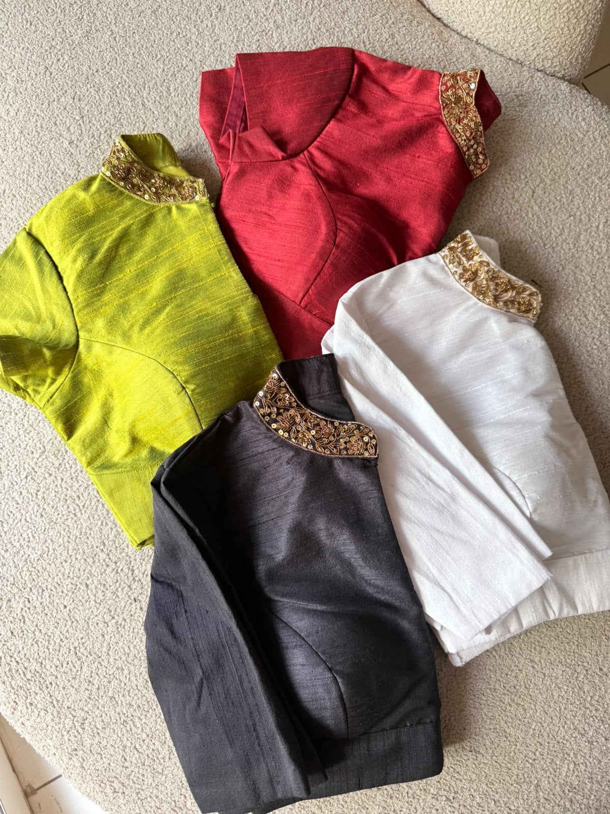 White silk collar hand work blouse