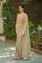 Red silk mirror hand work blouse (only blouse)