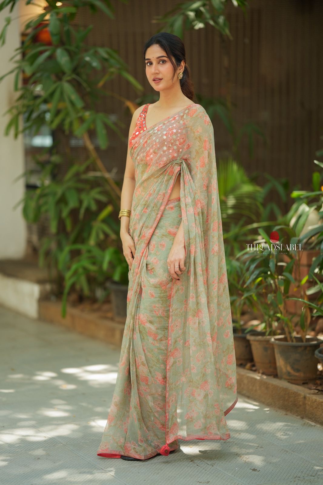 Red silk mirror hand work blouse (only blouse)