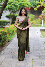Bottle green Marble Saree with Handwork Blouse
