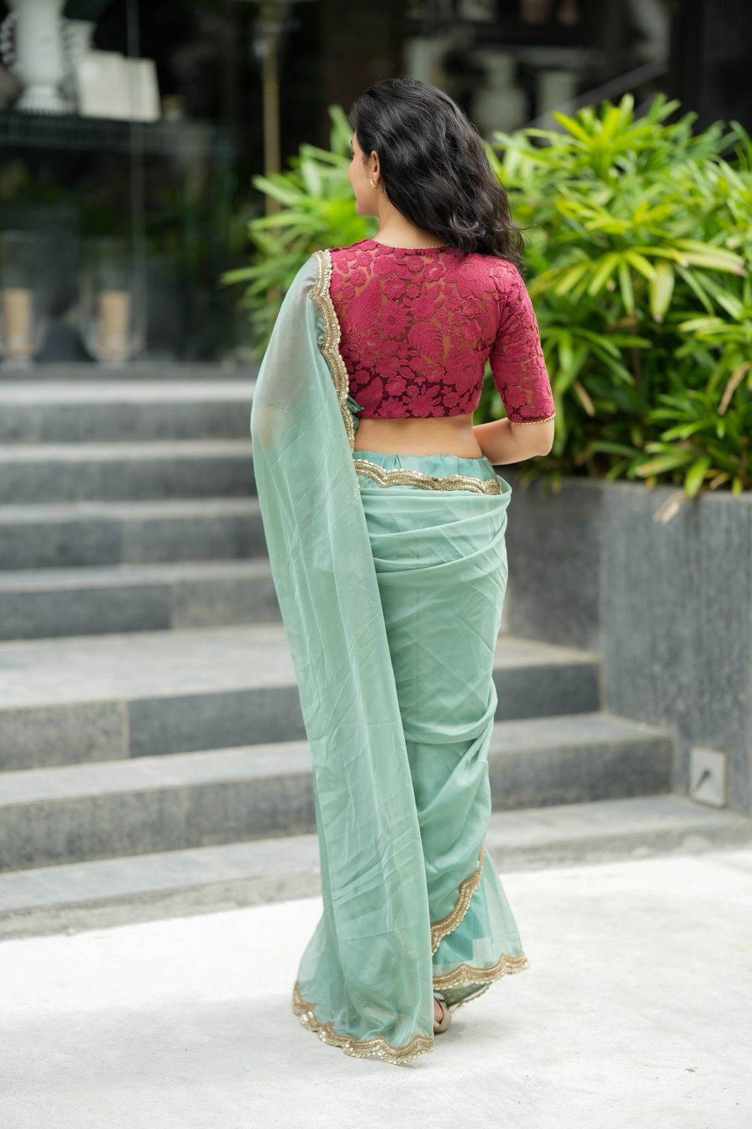 Deep pink cotton embroidery blouse (only blouse)